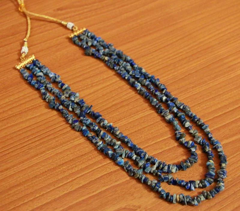 silver chain necklaces for women -3 Line Semi Precious Lapiz Lazuli Necklace