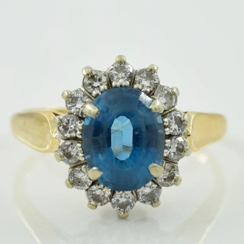 Blue Topaz & Diamond Halo Ring | 3.00ct, 0.49ctw | SZ 9.25 |