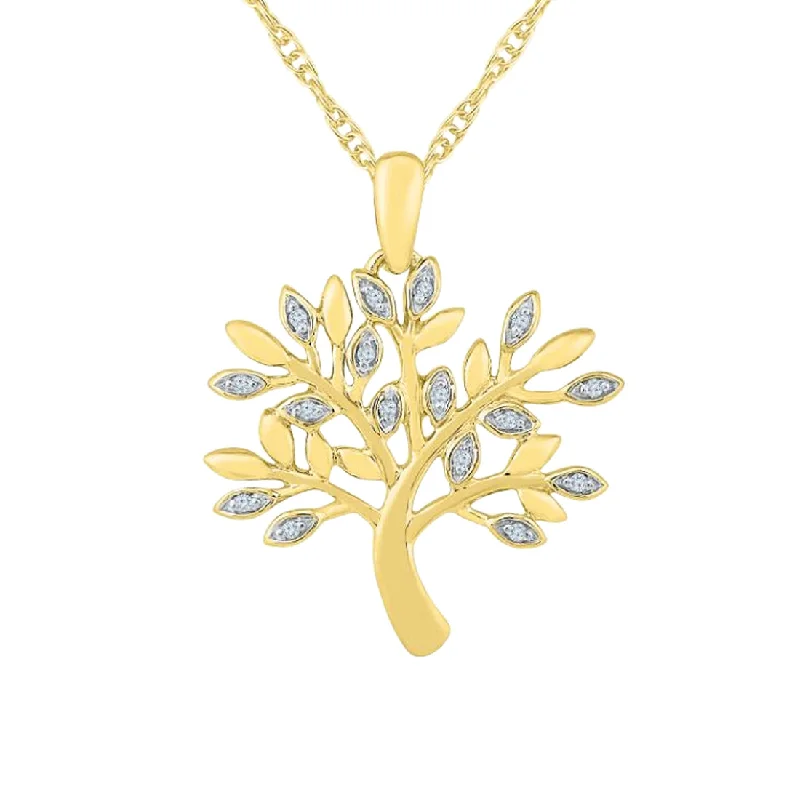 bohemian necklaces for women -9ct Yellow Gold 0.05ct Diamond Tree of Life Necklace