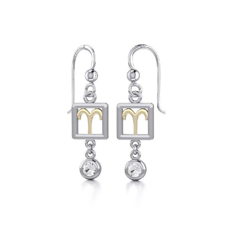 mixed gemstone earrings for women -Aries Zodiac Sign Silver and Gold Earrings Jewelry with White Stone MER1769