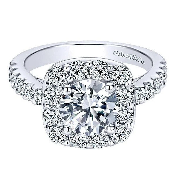 elegant engagement rings for women -Large Pave Halo Round Diamond Ring 14K White Gold 345A