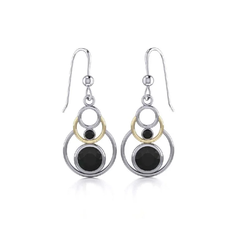 women’s bridal earrings -Black Magic Concentric Circles Silver & Gold Earrings MER356