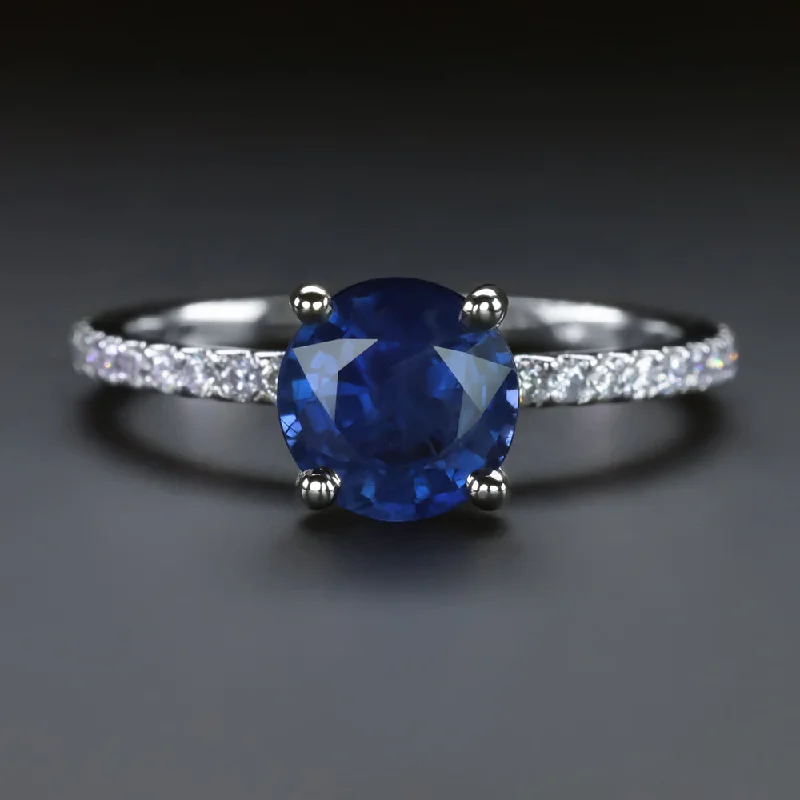 custom engagement rings for women -1.74ct SAPPHIRE DIAMOND RING 14k WHITE GOLD ROUND CUT NATURAL ENGAGEMENT BLUE