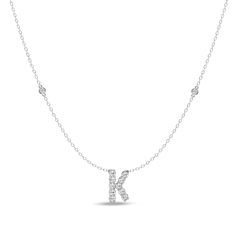 gold chain necklaces for women -Brilliant Claw Initial K Slider Necklace with 0.40ct of Laboratory Grown Diamonds in Mirage Sterling Silver and Platinum