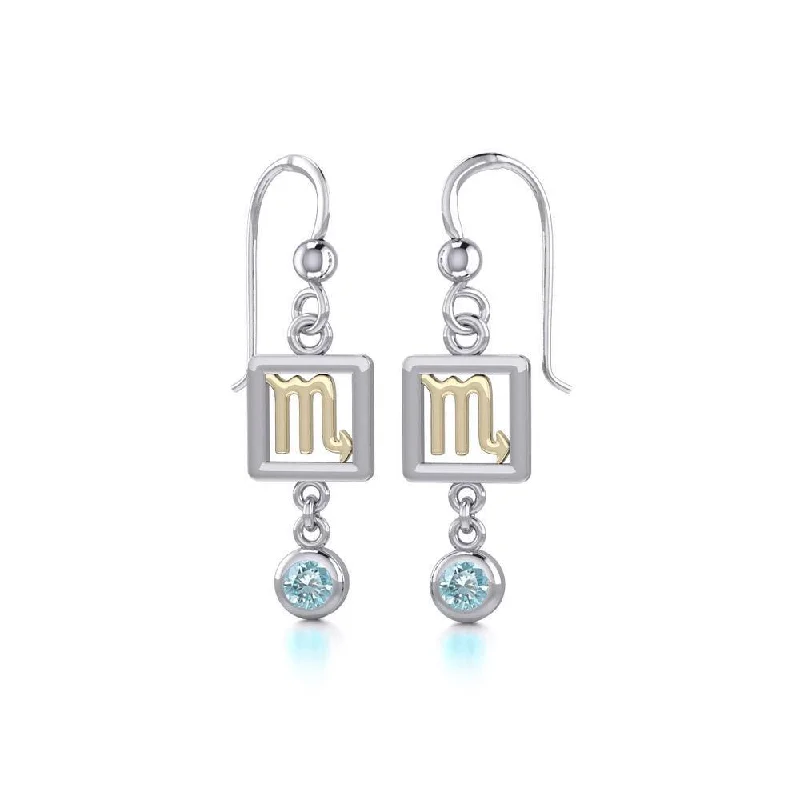 butterfly earrings for women -Scorpio Zodiac Sign Silver and Gold Earrings Jewelry with Blue Topaz MER1776