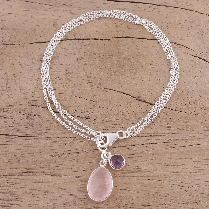 luxury bracelets for women -Twinkling Harmony Silver Rose Quartz Amethyst Bracelet