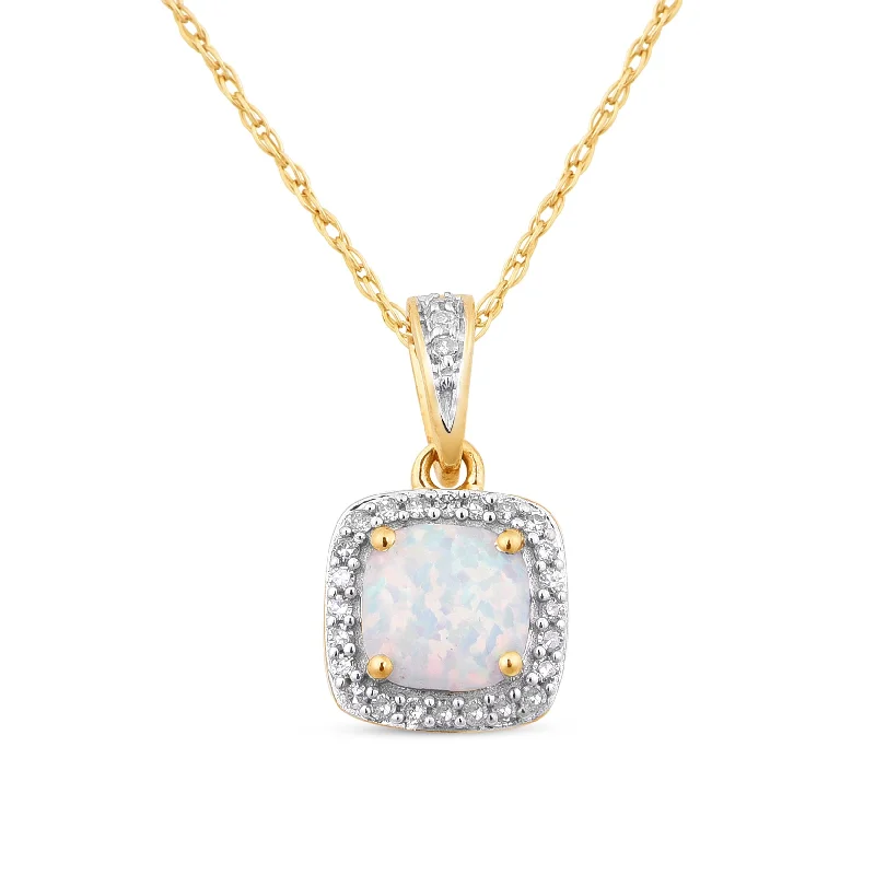 layered chain necklaces for women -Created Opal & Diamond Necklace in 9ct Yellow Gold