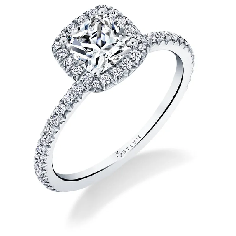 women’s diamond solitaire engagement rings -14K White Gold 0.31Ct Cushion Halo Diamond Ring Setting