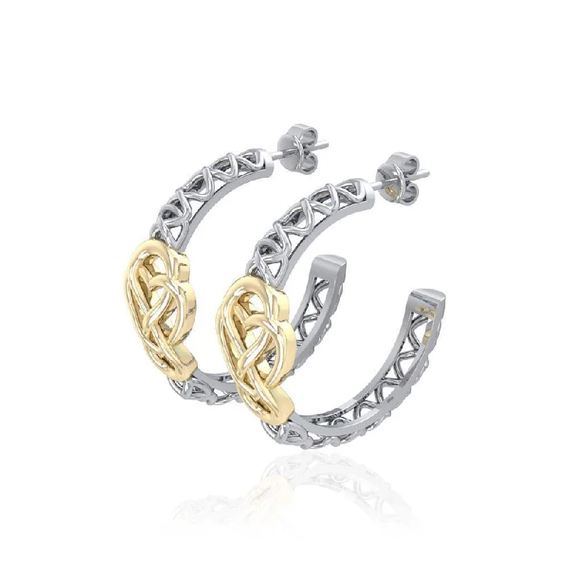 women’s bridal hoop earrings -Celtic  Knot Silver and Gold Hoop Post Earrings MER1680