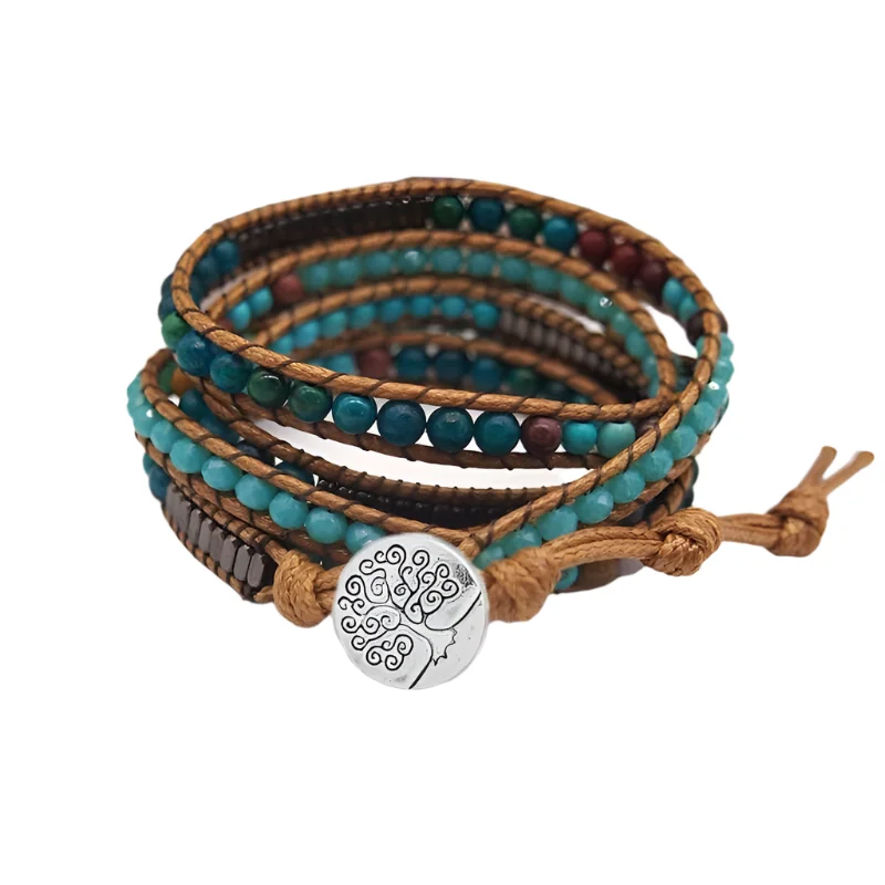 women’s matching bangles -Boho-chic Natural Stone Beadwork 5-Wrap Bracelet