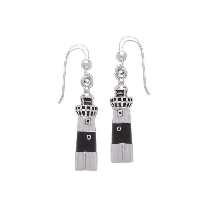 vintage-inspired earrings for women -Atlantic City Lighthouse Sterling Silver Hook Earring TE2829