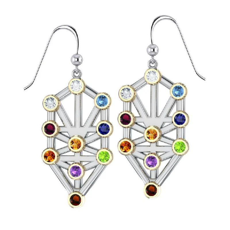 elegant pearl earrings for women -Kabbalah with Chakra Gemstone Silver and Gold Earrings MER1717