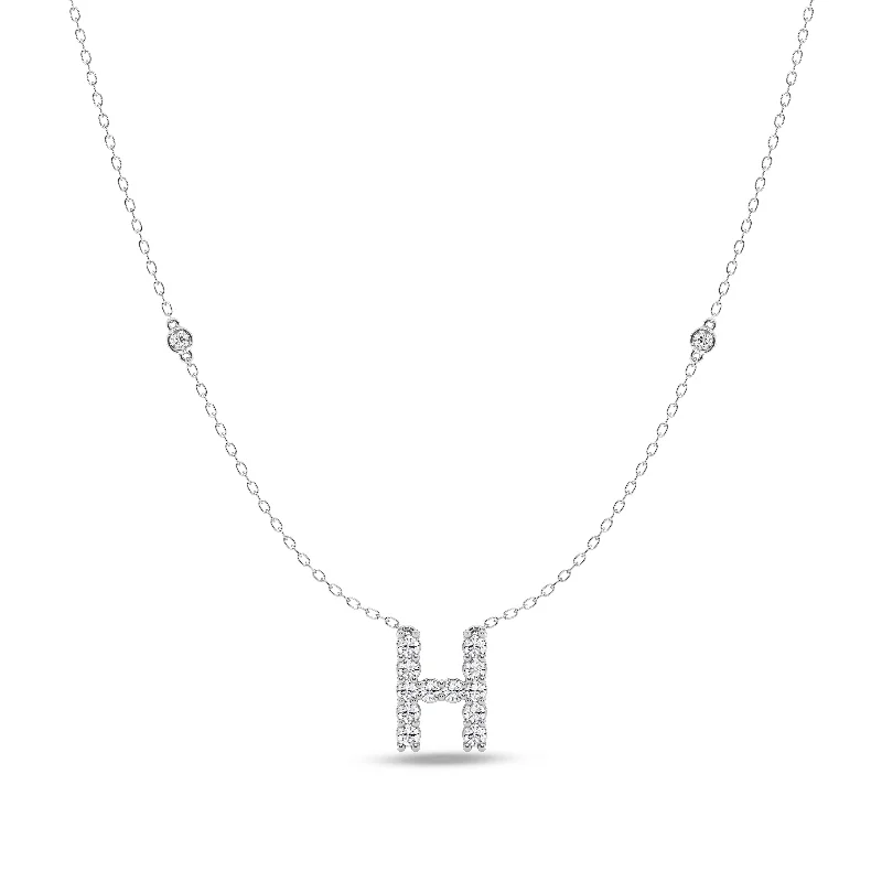 designer choker necklaces for women -Brilliant Claw Initial H Slider Necklace with 0.40ct of Laboratory Grown Diamonds in Mirage Sterling Silver and Platinum