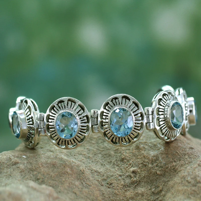 women’s gemstone bracelets -Sky Blossoms Blue Topaz Link Bracelet