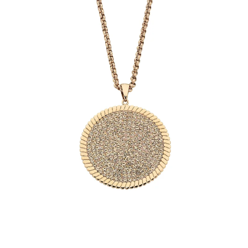 large statement necklaces for women -Rose Stainless Steel Pave Crystal and Disc Necklace