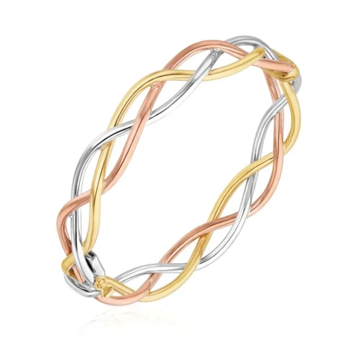 women’s chain bracelets -9K 3 Colour Gold Open Plait Bangle