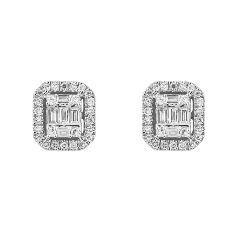 personalized stud earrings for women -Pave Square Diamond Earrings- 9ct Gold