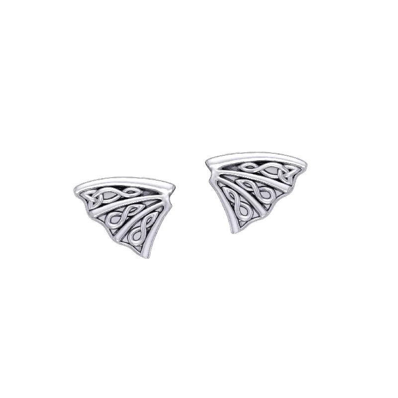 cute earrings for women -Dragon Wings with Celtic Design Silver Post Earrings TER2036