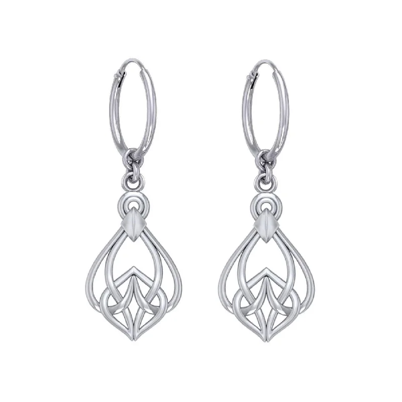 trendy gold earrings for women -Celtic Knotwork Silver Hoop Earrings TER2054