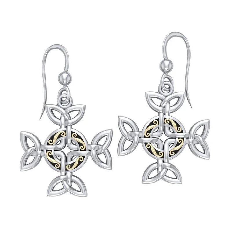 stud earrings for women -Celtic Knotwork Cross Silver with 18k Gold accent Earrings MER710