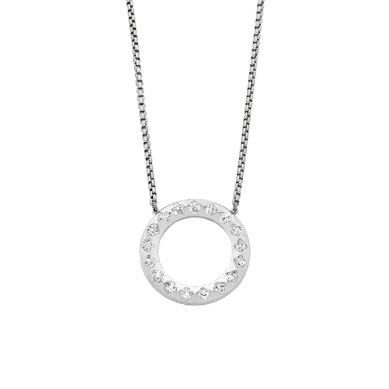 trendy gold necklaces for women -Stainless Steel Open Circle Crystal Paved Necklace