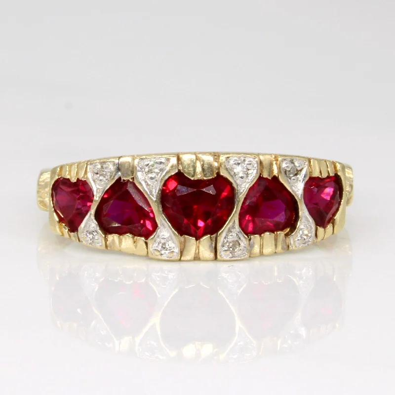 unique engagement rings with gemstones -Heart Cut Synthetic Ruby & Natural Diamond Ring | 1.00ctw, 0.008ctw | SZ 8.5 |