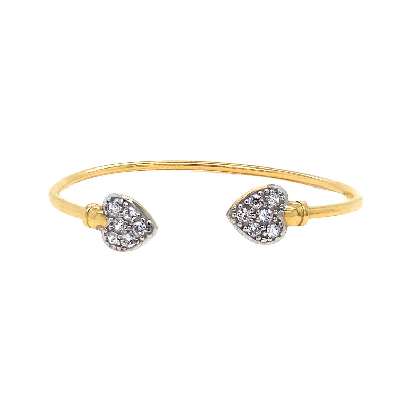 women’s charm bracelets -9K Yellow Gold Cubic Zirconia Heart Torque Bangle