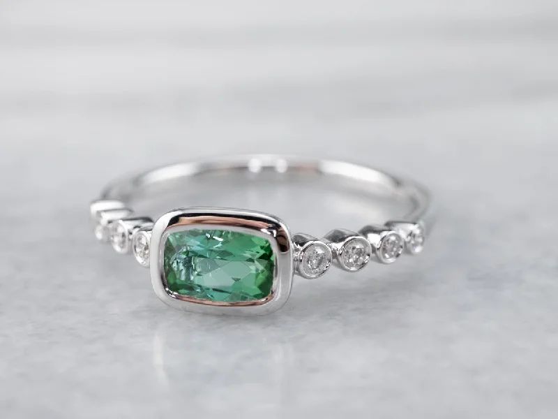 oval cut engagement rings for women -Sweet Green Tourmaline and Diamond Ring