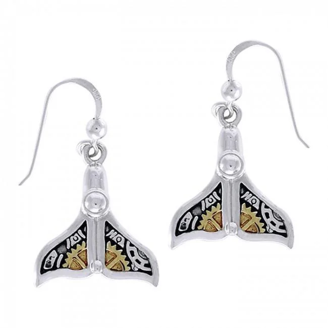 dangling gold earrings for women -Sterling Silver Steampunk Whale's Tail Hook Earrings MER1374