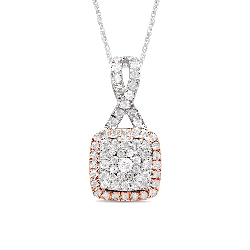 layered chain necklaces for women -9ct White and Rose Gold 0.50ct Diamond Square Set Pendant