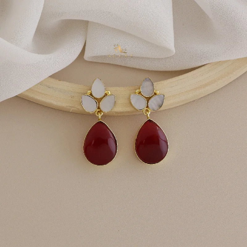 vintage-inspired earrings for women -Tri Leafy MOP Glossy Drop Earring