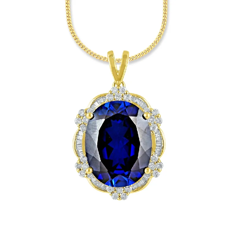 trendy necklaces for women -9ct Yellow Gold 0.70ct Diamond & Created Sapphire Pendant