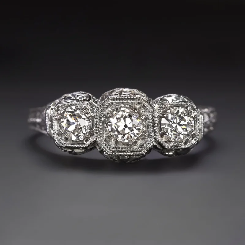 unique sapphire engagement rings -ART DECO VINTAGE DIAMOND RING OLD EUROPEAN CUT G-H VS 18k ENGRAVED ENGAGEMENT