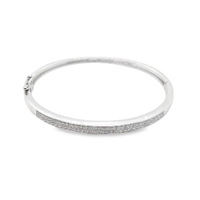 women’s cuff bracelets -9K White Gold Babies Diamond Row Bangle