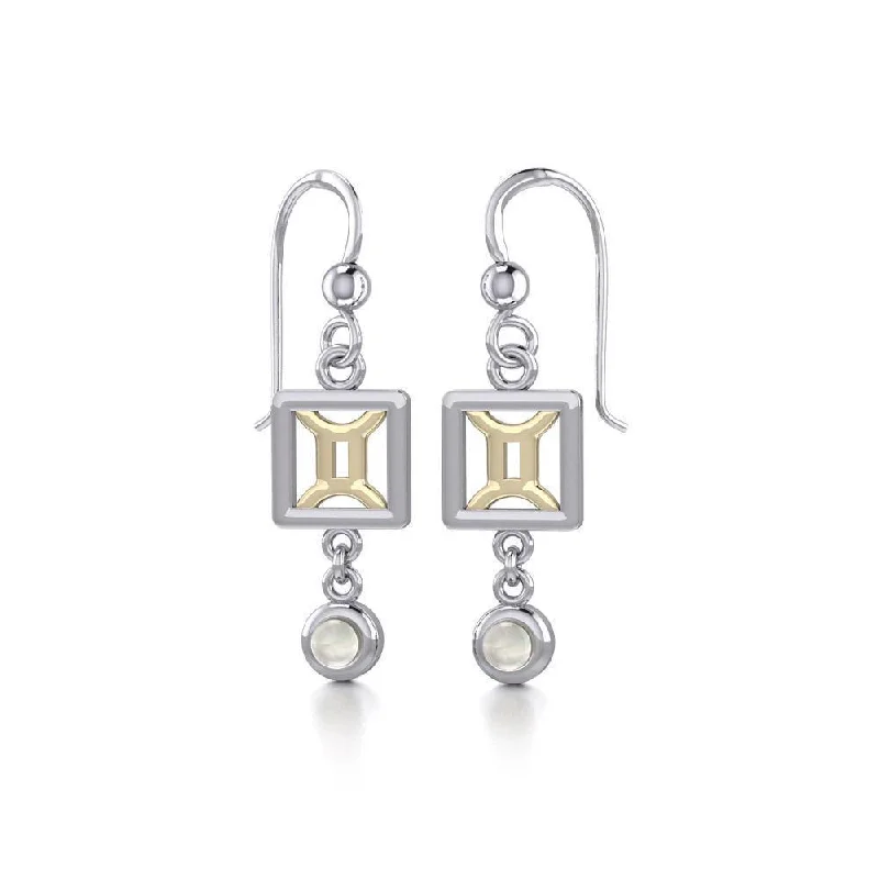 artistic gold earrings for women -Gemini Zodiac Sign Silver and Gold Earrings Jewelry with Mother of Pearl MER1771