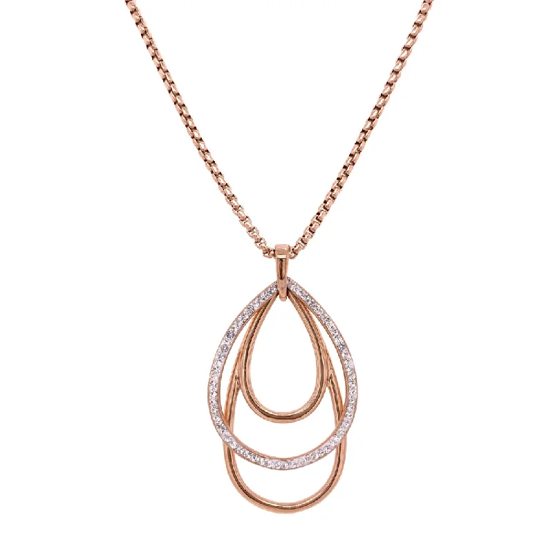 gold pendant necklaces for women -Rose Stainless Steel Crystal Open Pear Necklace