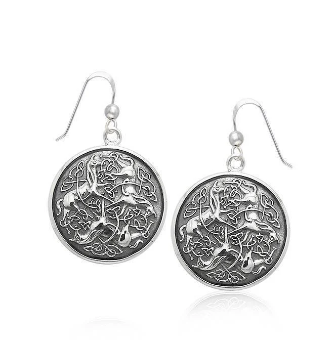 sparkling earrings for women -Celtic Triple Horses Silver Earrings TER1899