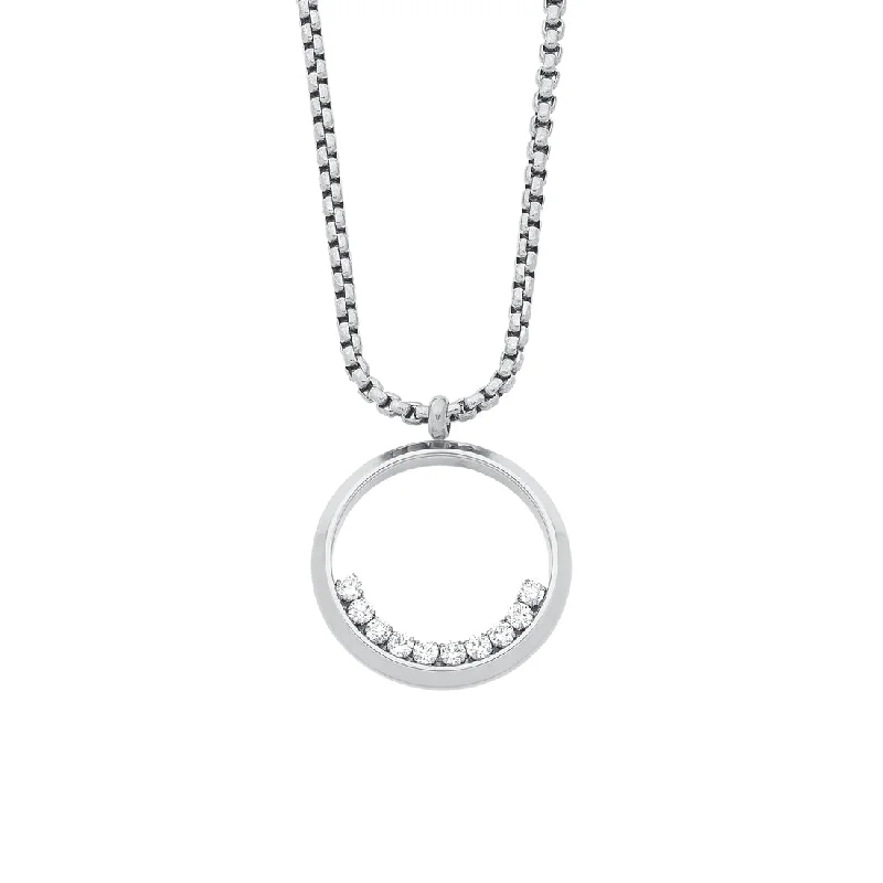 stylish necklaces for women -Stainless Steel Open Circle Half Crystal Necklace