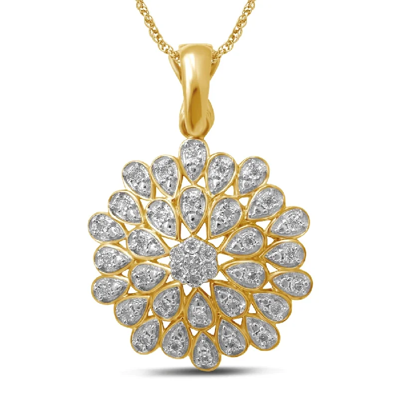 sparkling crystal necklaces for women -9ct Yellow Gold 0.10ct Diamond Multi Pear Flower Pendant