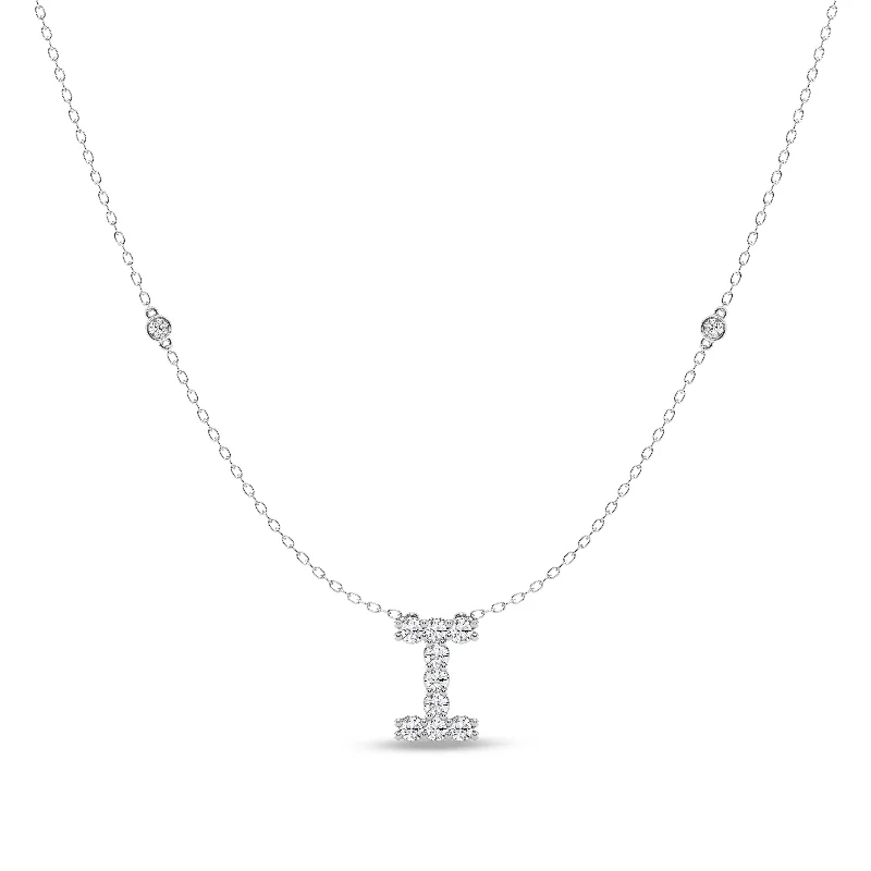 stacked necklaces for women -Brilliant Claw Initial I Slider Necklace with 0.40ct of Laboratory Grown Diamonds in Mirage Sterling Silver and Platinum