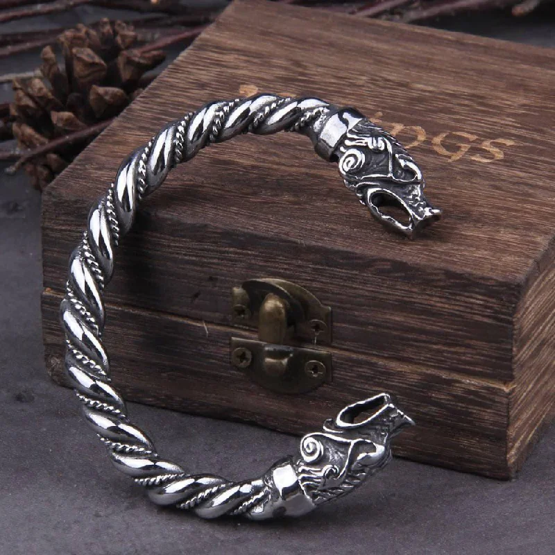 boho bangles for women -Dragon Head Torc Bracelet - Stainless Steel