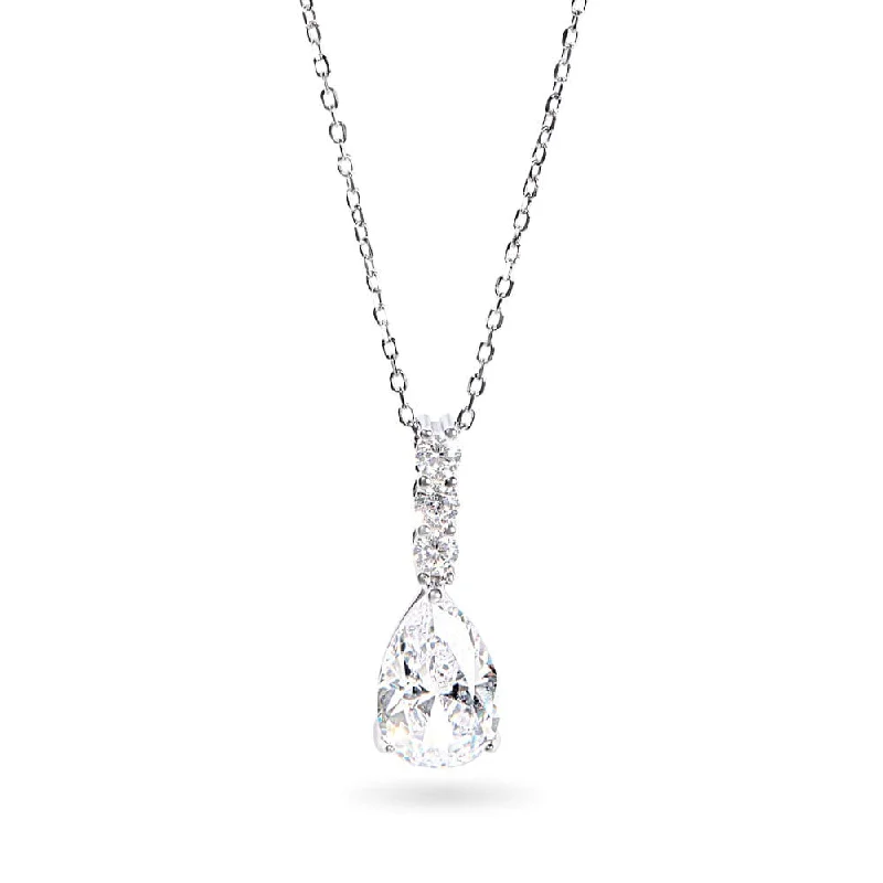 birthday gift necklaces for women -Drop Necklace with Cubic Zirconia in Sterling Silver