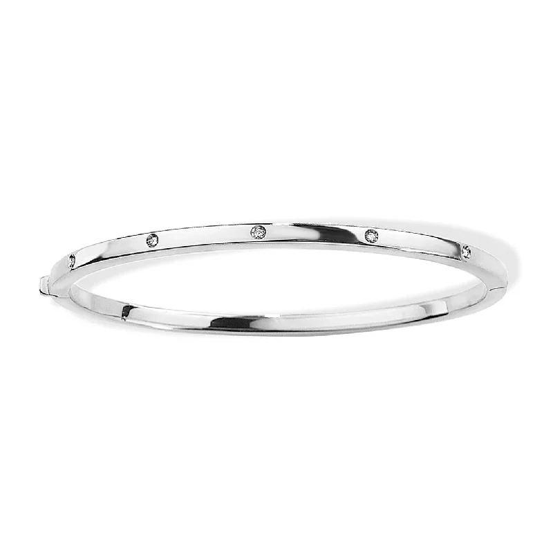 engraved bracelets for women -18K White Gold 0.18ct Diamond Stud Bangle