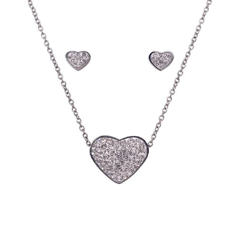 lucky charm necklaces for women -Stainless Steel Crystal Heart Necklace & Earrings Set