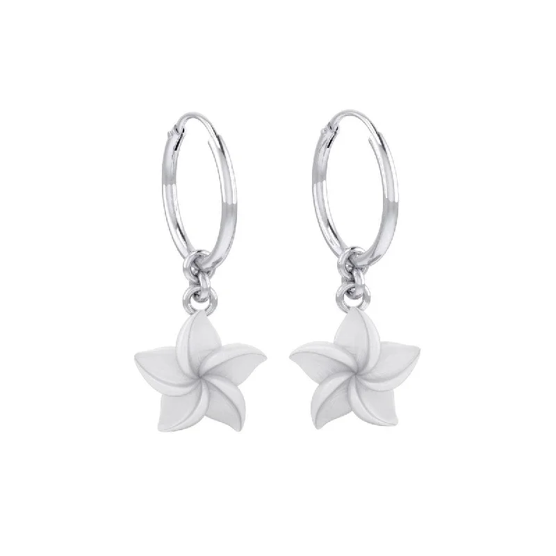 flower-shaped earrings for women -Plumeria - Hawaii National Flower Silver ฺHoop Earrings TER2100