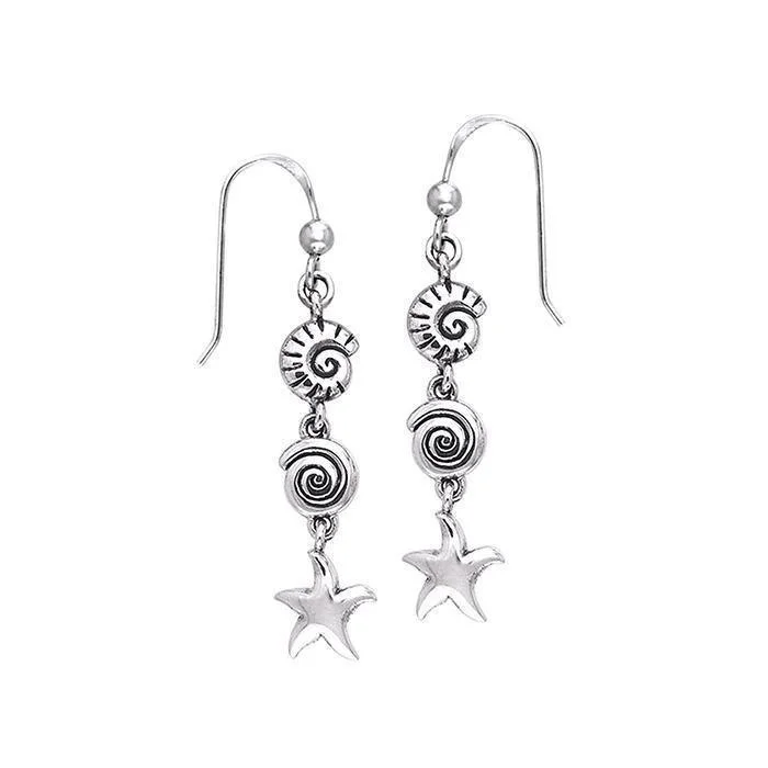 custom earrings for women -Seashell and Starfish Silver Earrings TER491