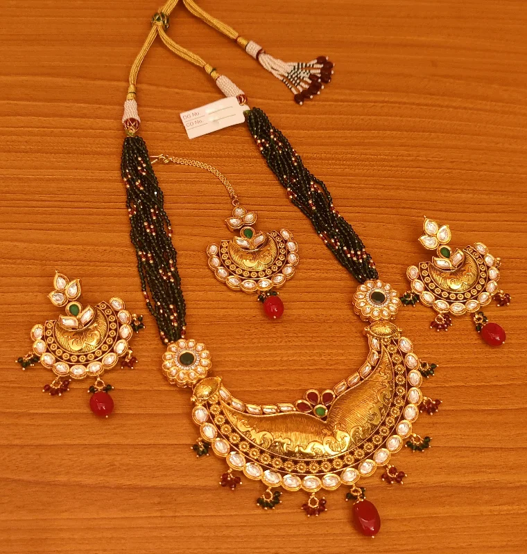 gemstone necklaces for women -REAL GOLD LOOK KUNDAN POLKI LONG WEDDING NECKLACE SET