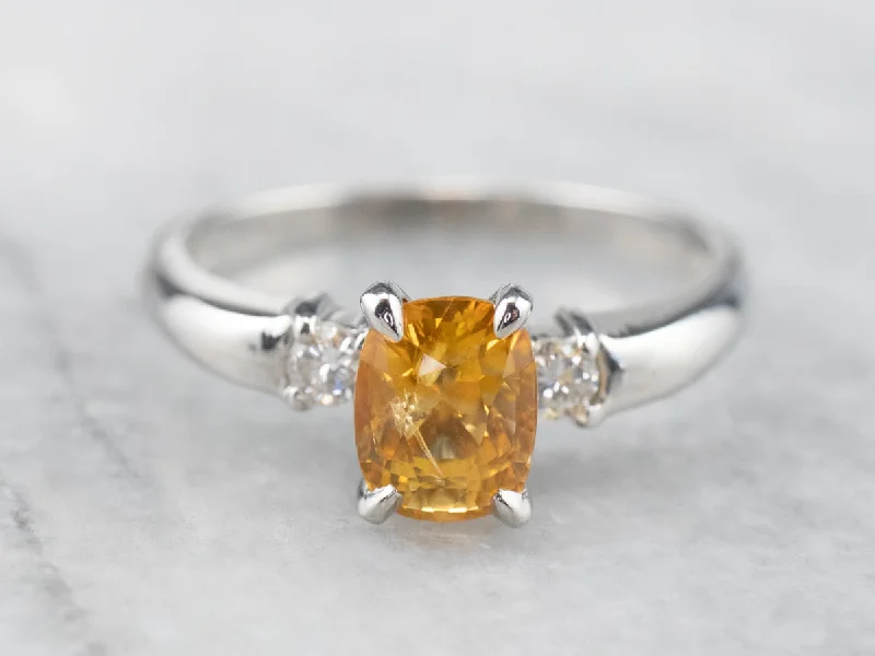 antique engagement rings -Yellow Sapphire Platinum and Diamond Ring