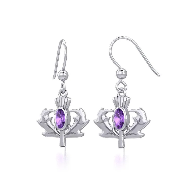 luxury diamond earrings for women -Thistle Silver Earrings with Oval Gemstone TER1913