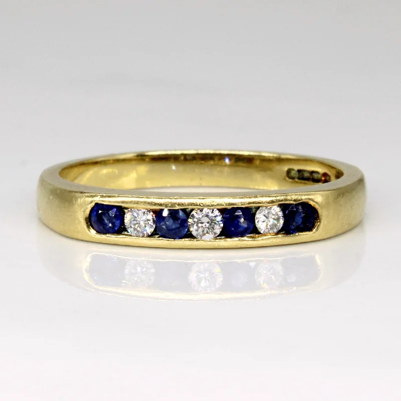 Channel Set Sapphire & Diamond 18K Ring | 0.16ctw, 0.12ctw | SZ 8 |